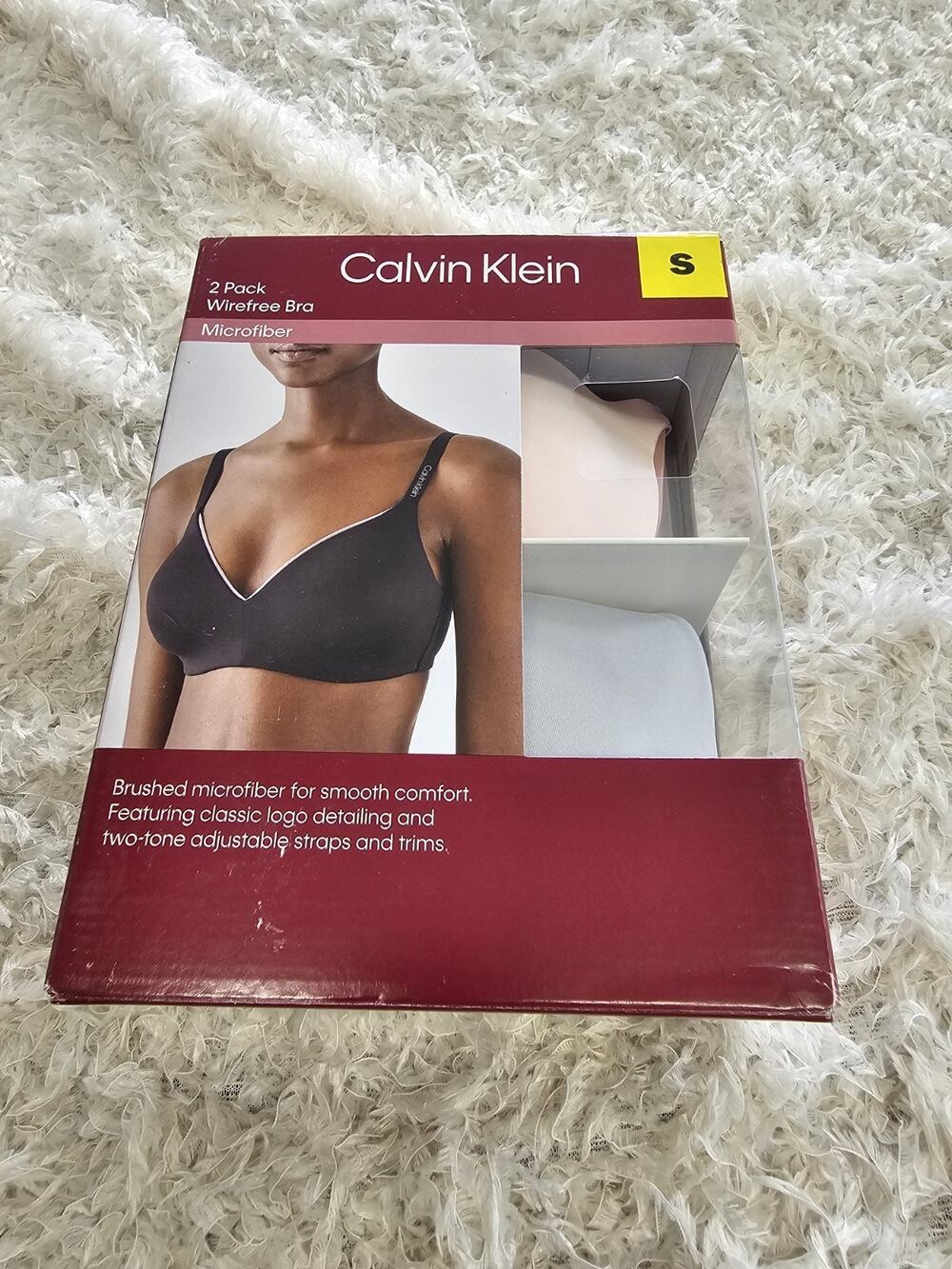 NWT Calvin Klein 2 Pack Microfiber Wirefree Bra Logo Trim Strap Comfort Lounge S